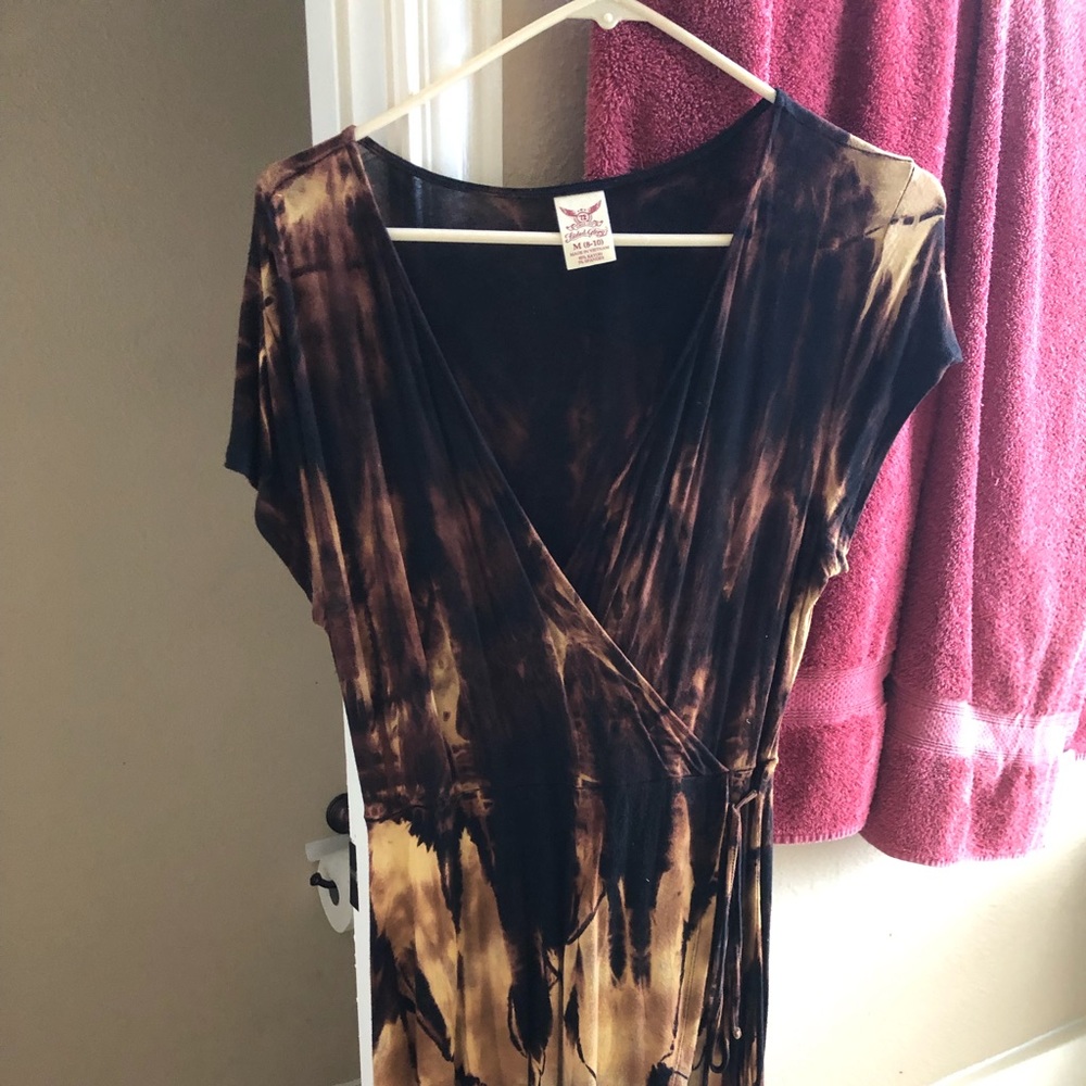 Brown tie dye wrap around dress size medium